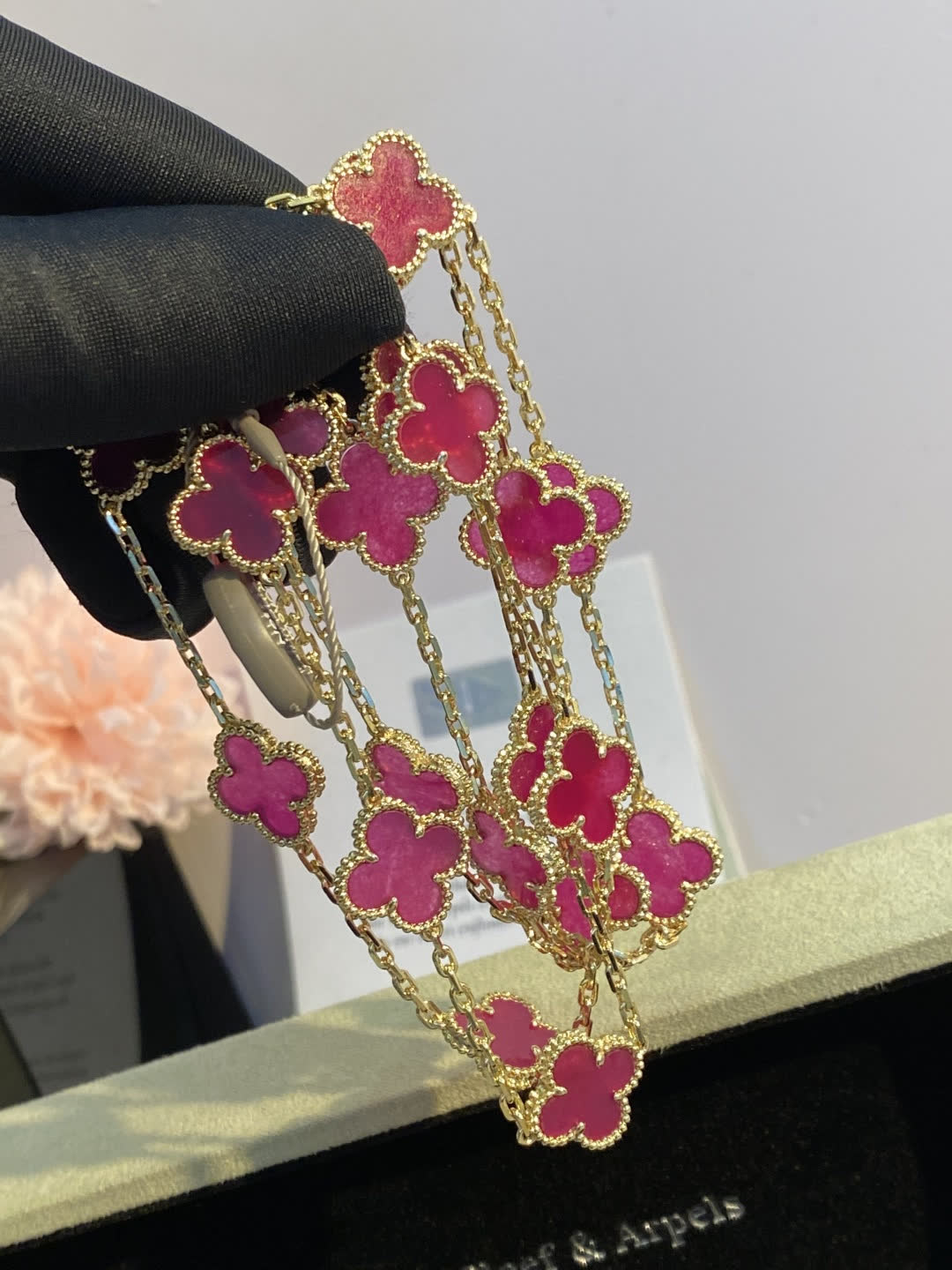 Van Cleef & Arpels Vintage Alhambra 18K Yellow Gold Ruby Necklace